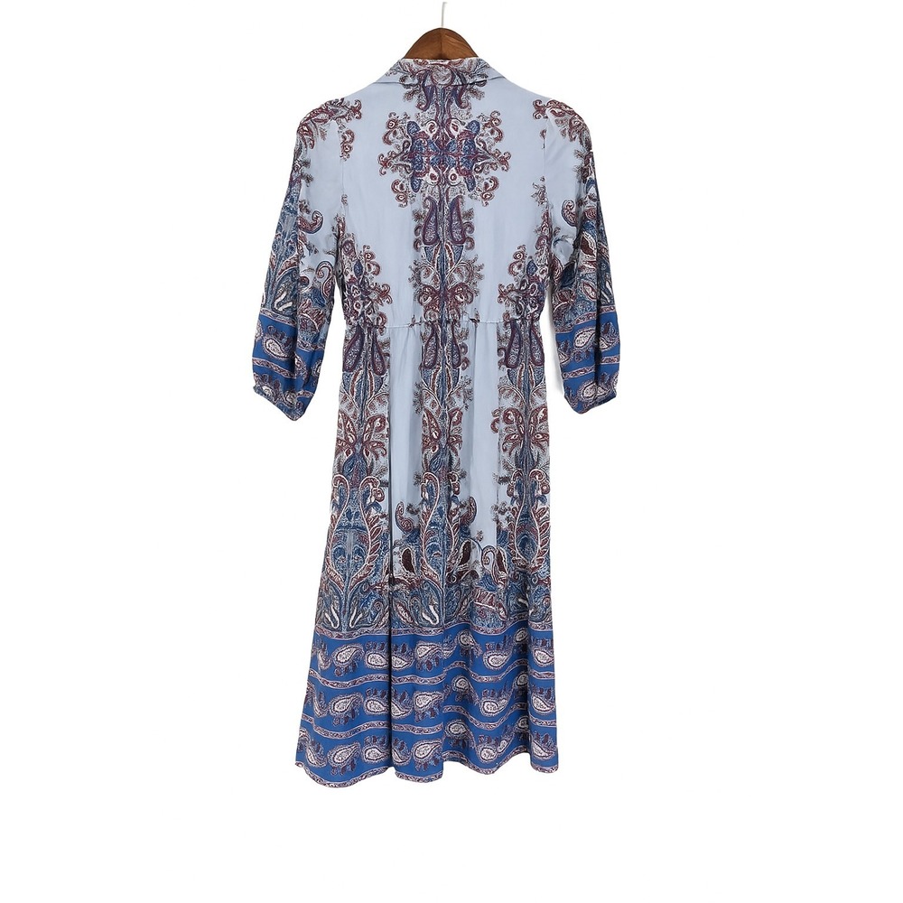 Loft Light Blue Paisley Floral Midi Shirtdress‎ Size XS Button Front Collar Belt - Picture 6 of 7